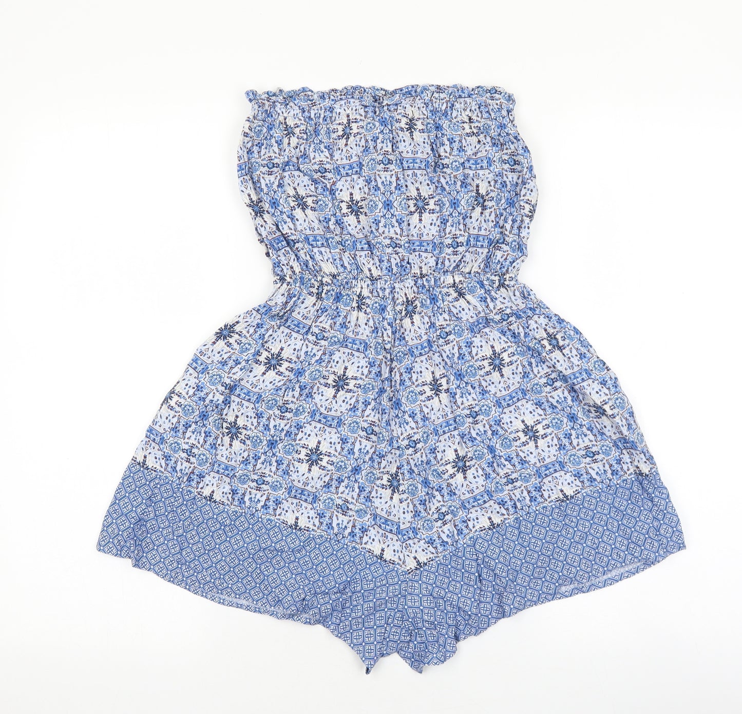 New Look Womens Blue Geometric Viscose Playsuit One-Piece Size 10 Pullover