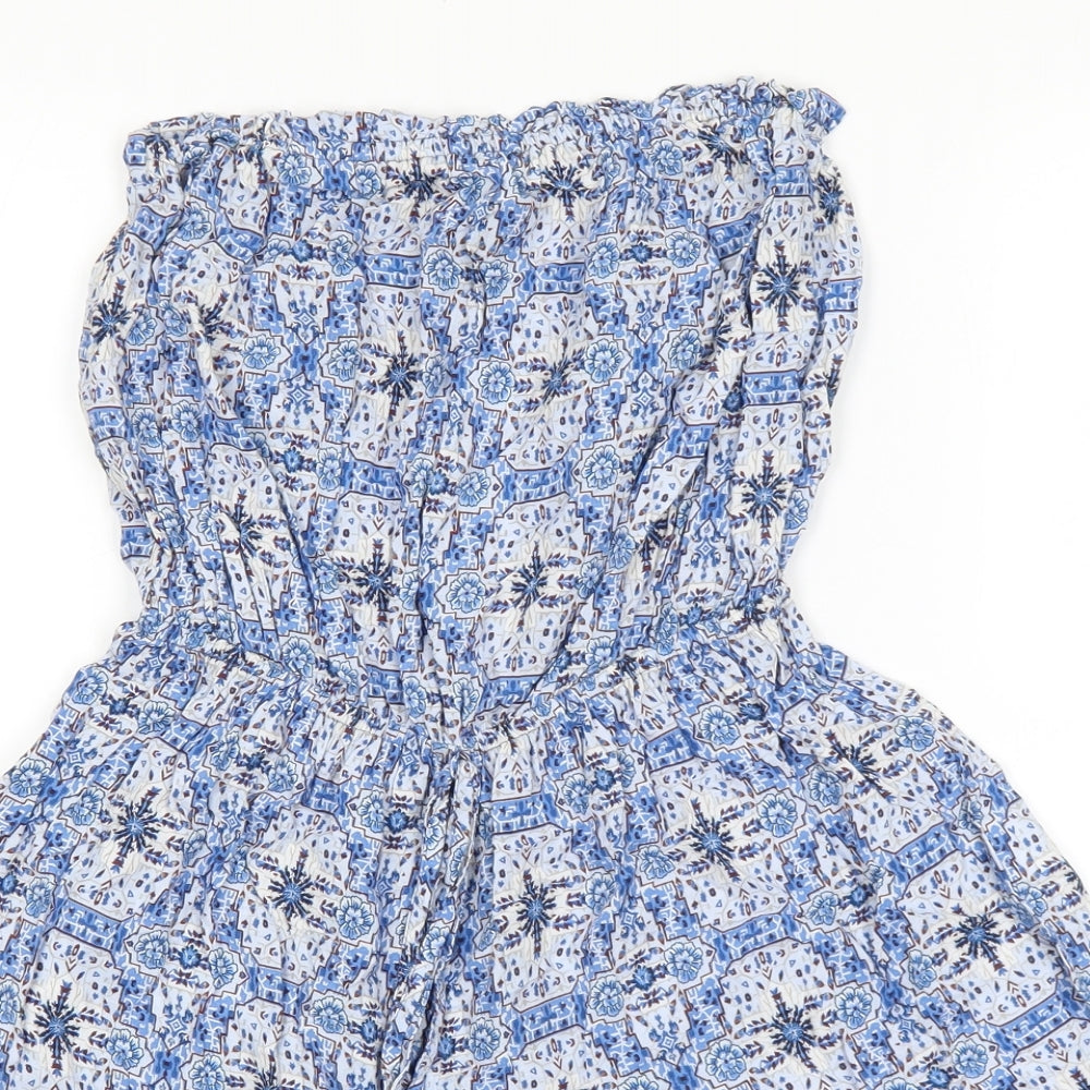New Look Womens Blue Geometric Viscose Playsuit One-Piece Size 10 Pullover