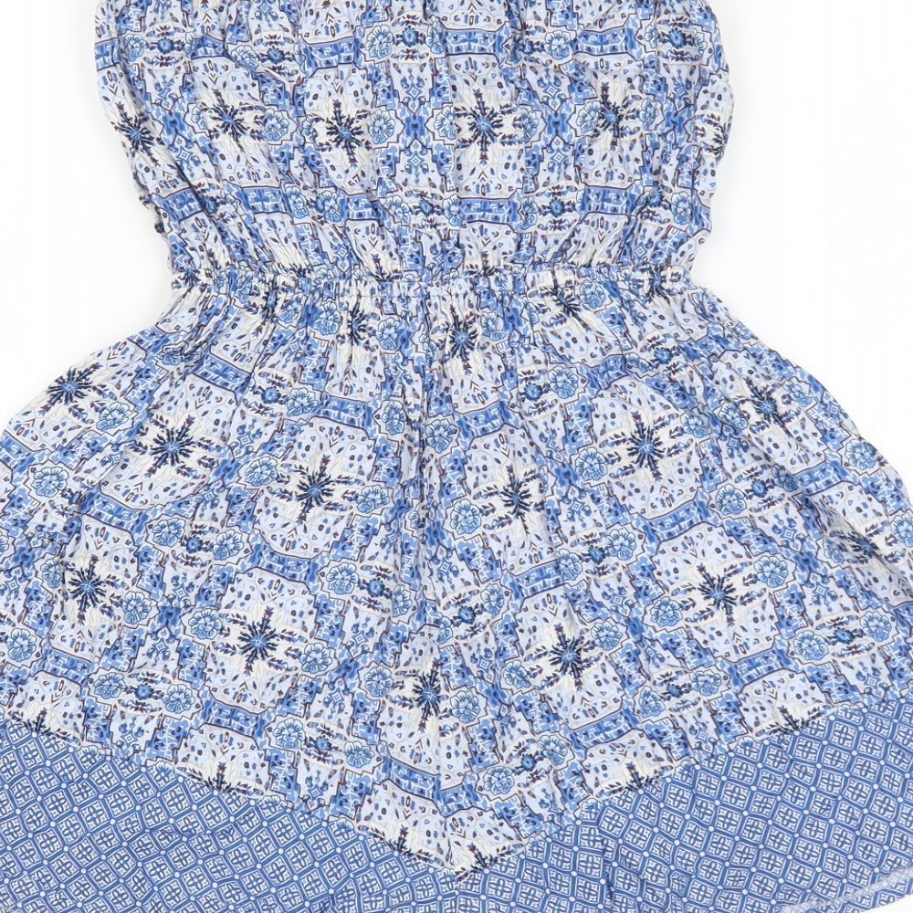 New Look Womens Blue Geometric Viscose Playsuit One-Piece Size 10 Pullover