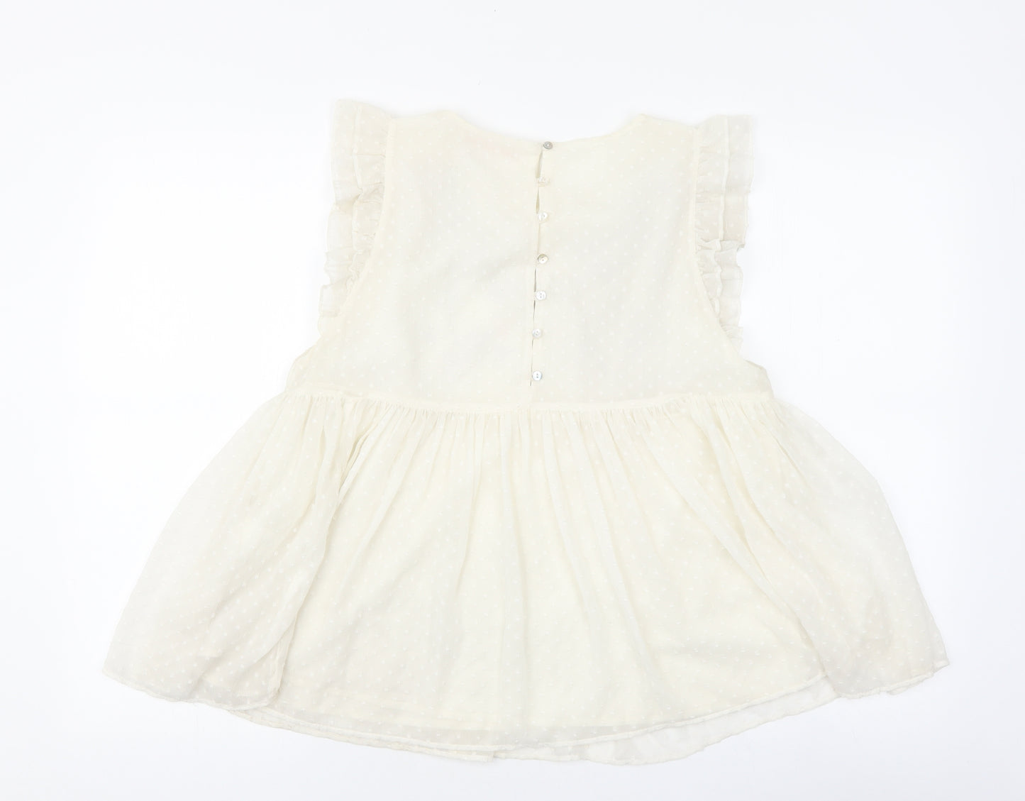 Zara Womens White Polyester Basic Blouse Size M Round Neck - Flower Detail