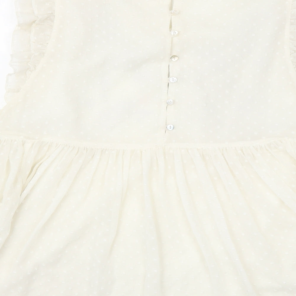 Zara Womens White Polyester Basic Blouse Size M Round Neck - Flower Detail