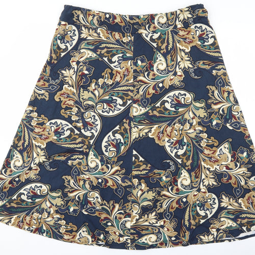 Marks and Spencer Womens Blue Geometric Viscose A-Line Skirt Size 8