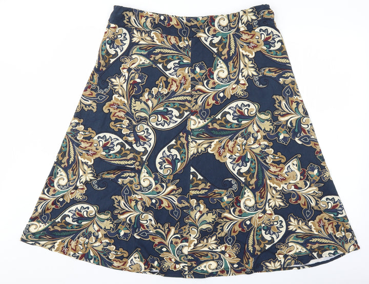 Marks and Spencer Womens Blue Geometric Viscose A-Line Skirt Size 8