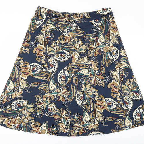Marks and Spencer Womens Blue Geometric Viscose A-Line Skirt Size 8