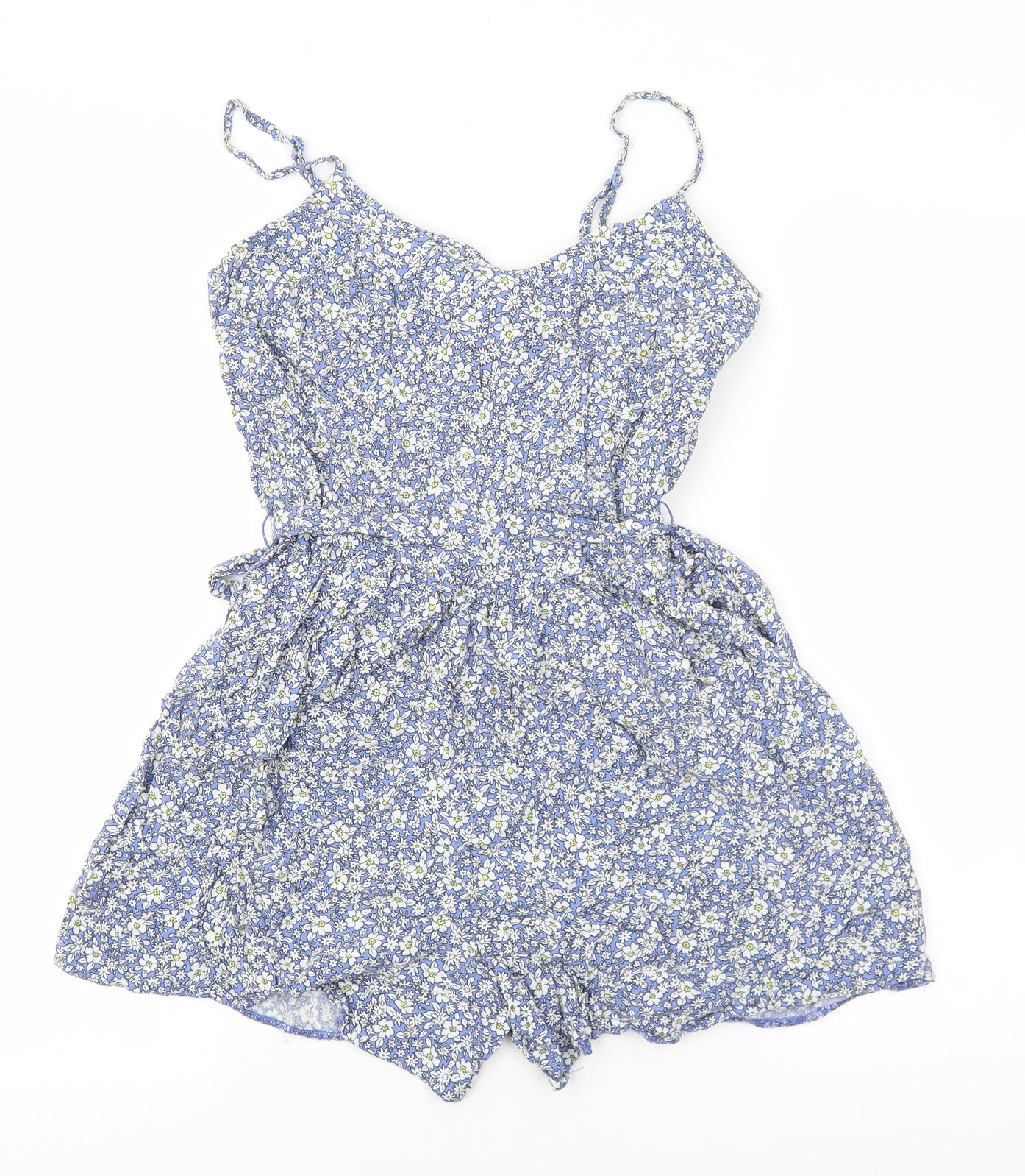 F&F Womens Black Floral Viscose Playsuit One-Piece Size 10 Tie