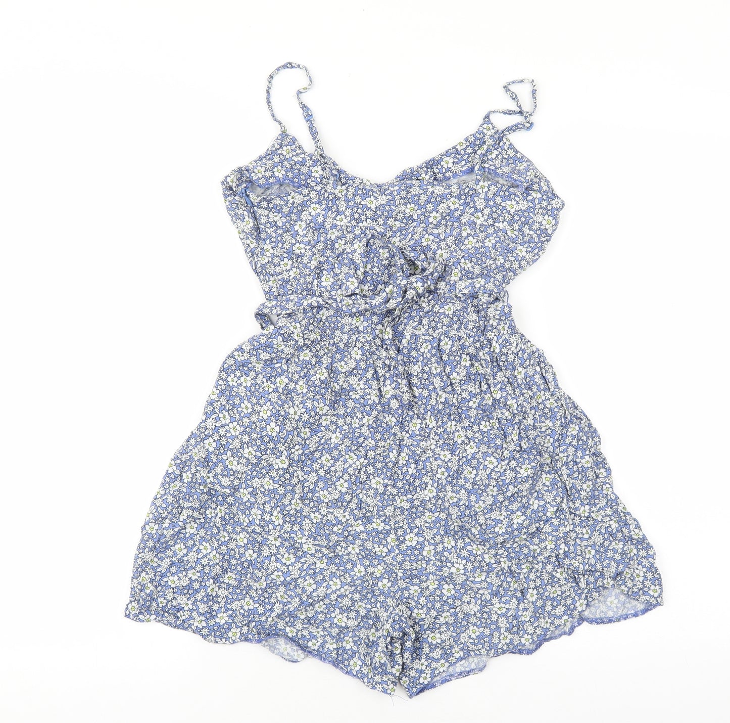 F&F Womens Black Floral Viscose Playsuit One-Piece Size 10 Tie