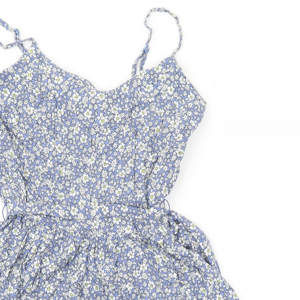 F&F Womens Black Floral Viscose Playsuit One-Piece Size 10 Tie