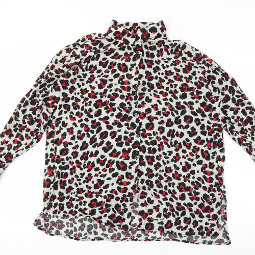 Zara Womens Grey Animal Print Viscose Basic Button-Up Size M Collared - Leopard Print