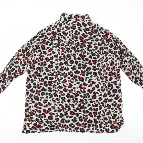 Zara Womens Grey Animal Print Viscose Basic Button-Up Size M Collared - Leopard Print