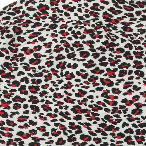 Zara Womens Grey Animal Print Viscose Basic Button-Up Size M Collared - Leopard Print
