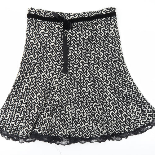 Essentials Womens Black Geometric Wool Flare Skirt Size 12 Zip