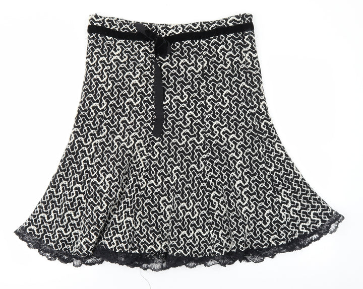 Essentials Womens Black Geometric Wool Flare Skirt Size 12 Zip