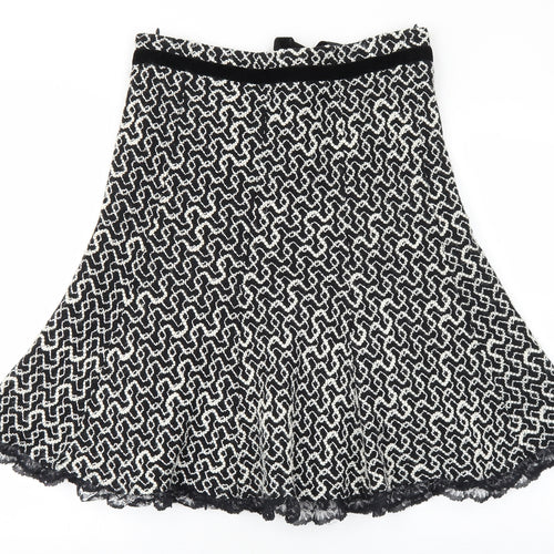 Essentials Womens Black Geometric Wool Flare Skirt Size 12 Zip