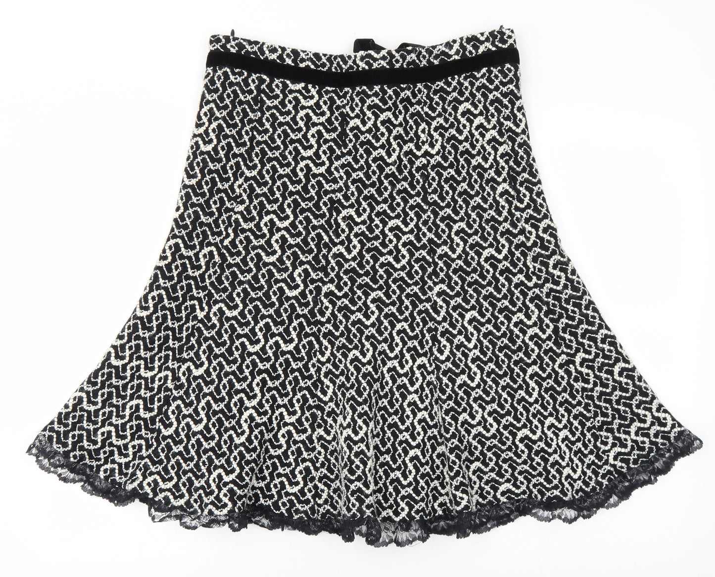 Essentials Womens Black Geometric Wool Flare Skirt Size 12 Zip