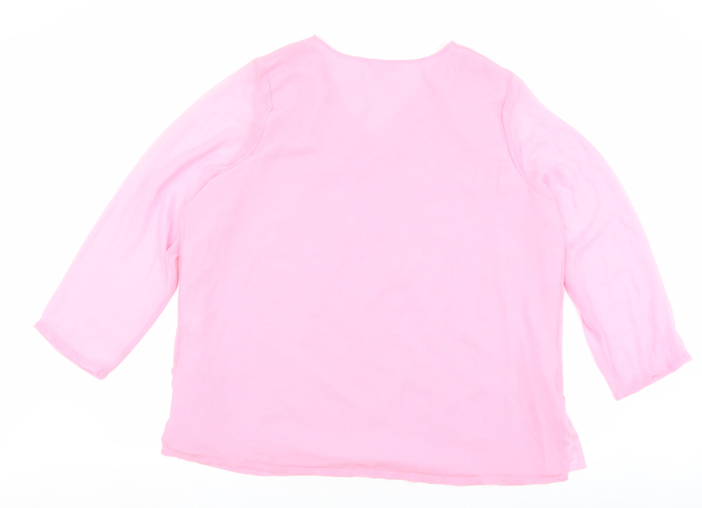 Joanna Hope Womens Pink Floral Polyester Basic Blouse Size 24 V-Neck