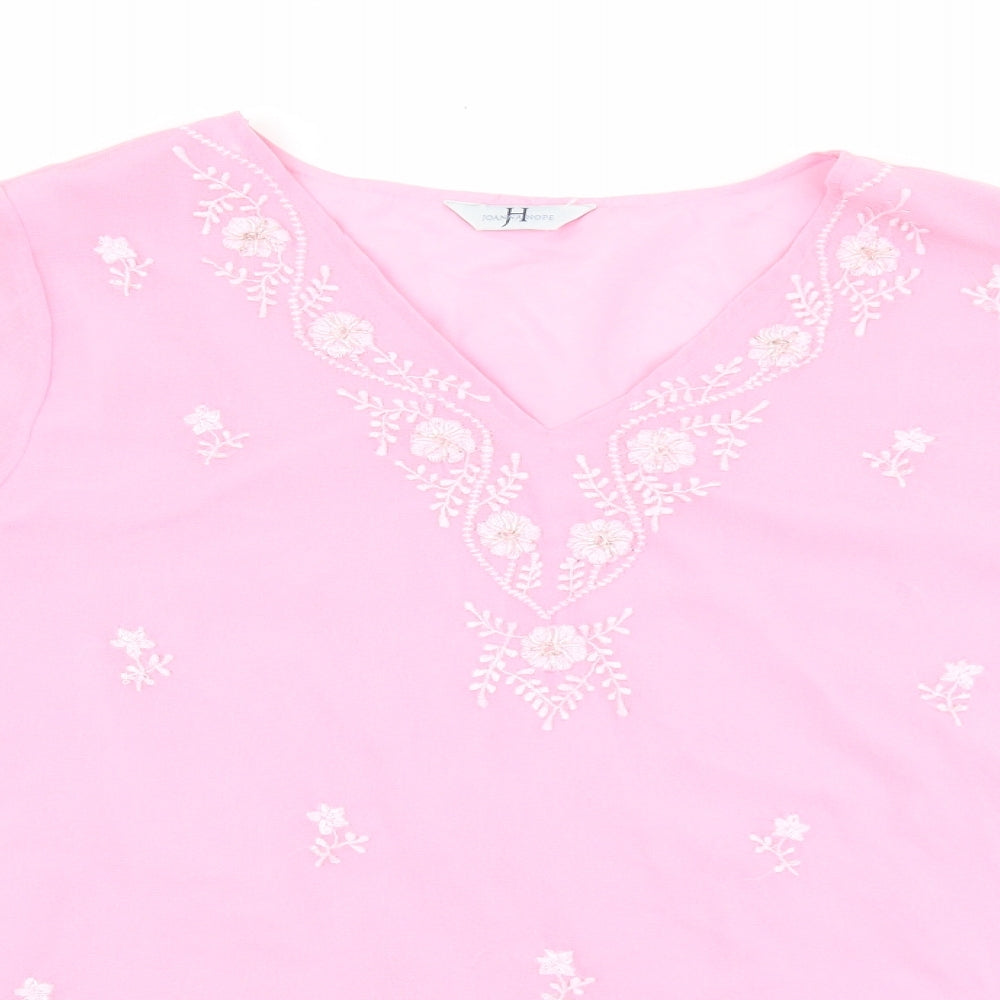 Joanna Hope Womens Pink Floral Polyester Basic Blouse Size 24 V-Neck