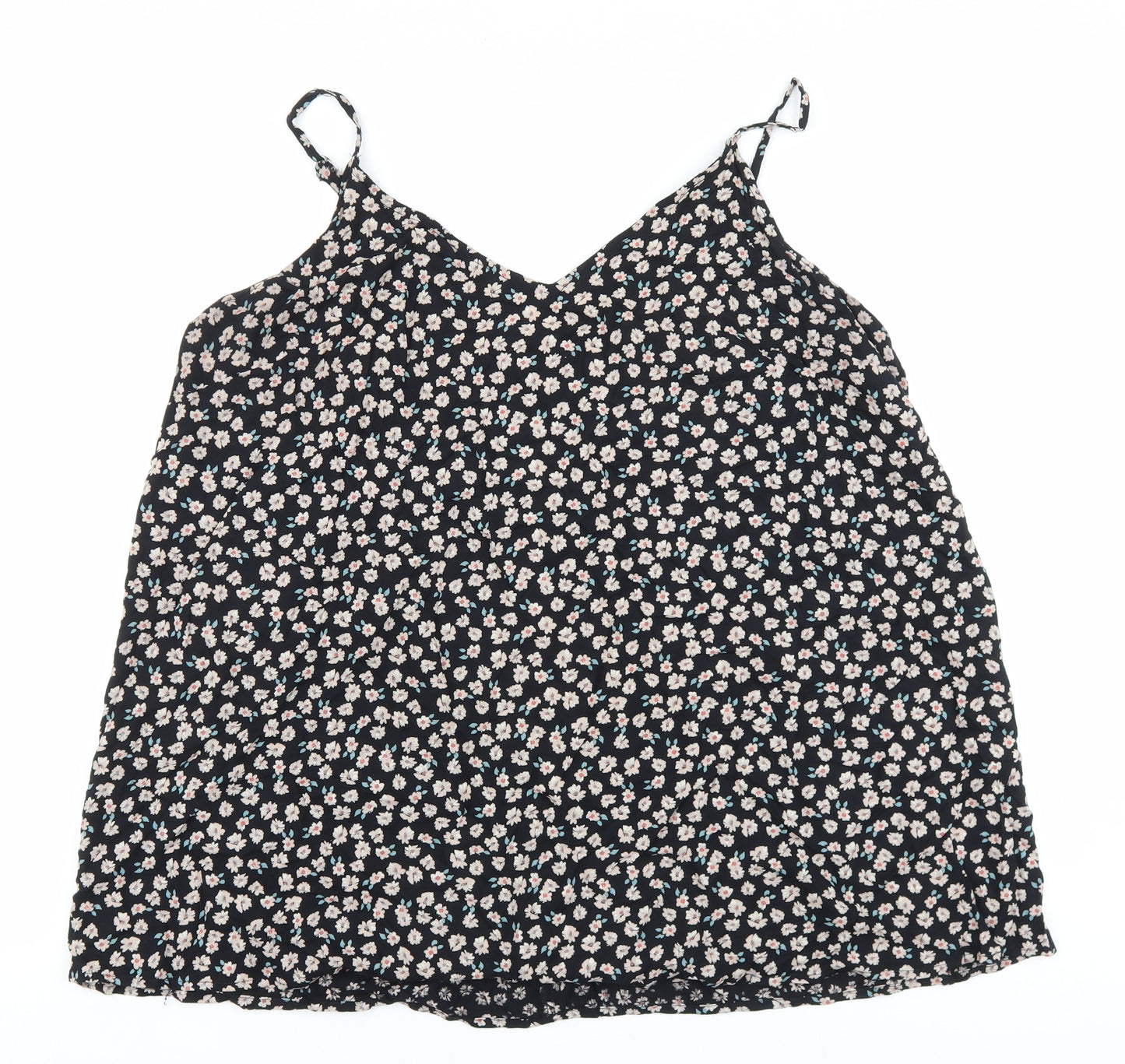 Love yours Womens Black Floral Viscose Basic Tank Size 20 V-Neck