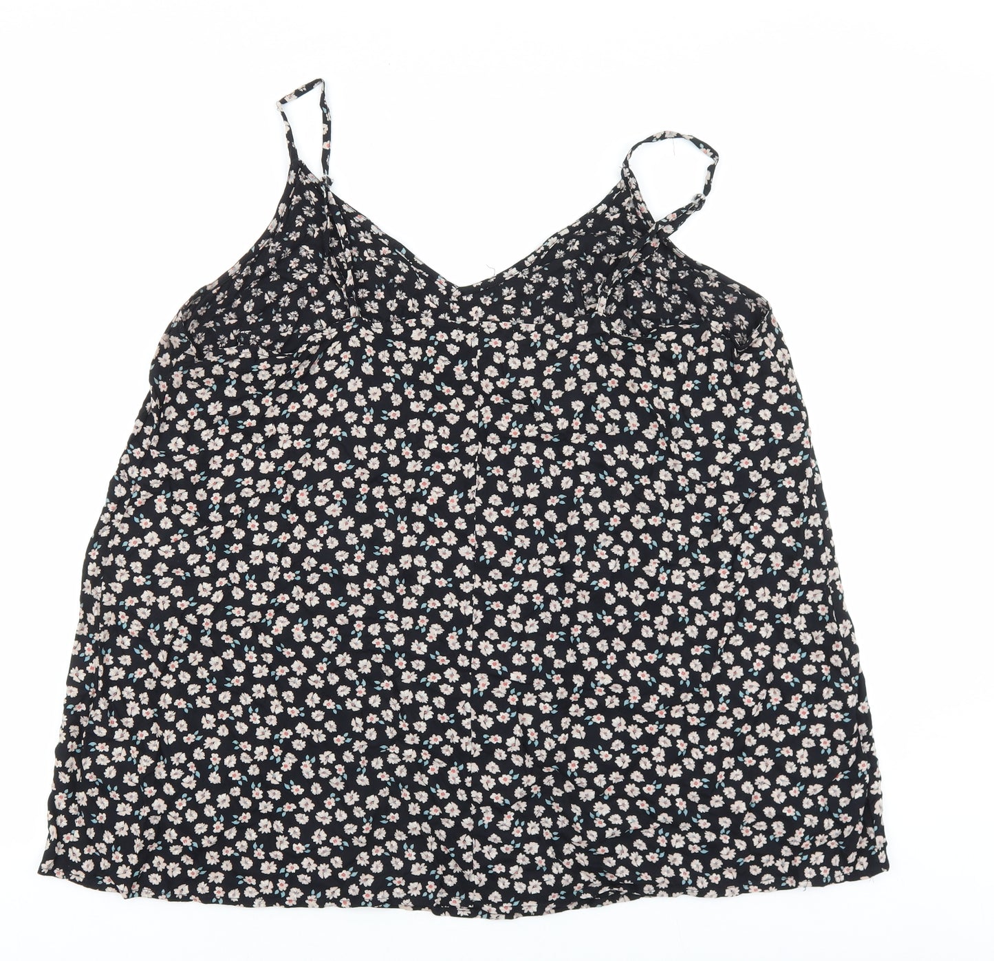 Love yours Womens Black Floral Viscose Basic Tank Size 20 V-Neck