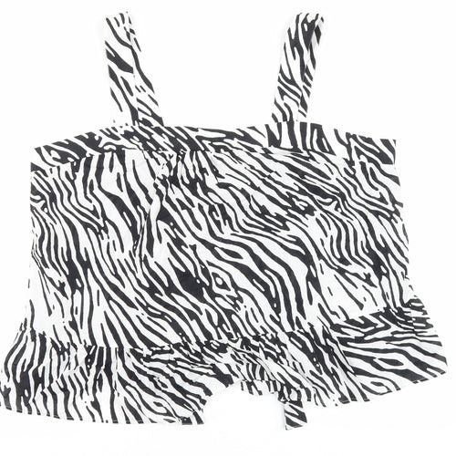 Marks and Spencer Womens Black Animal Print 100% Cotton Basic Tank Size 24 Square Neck - Zebra Print
