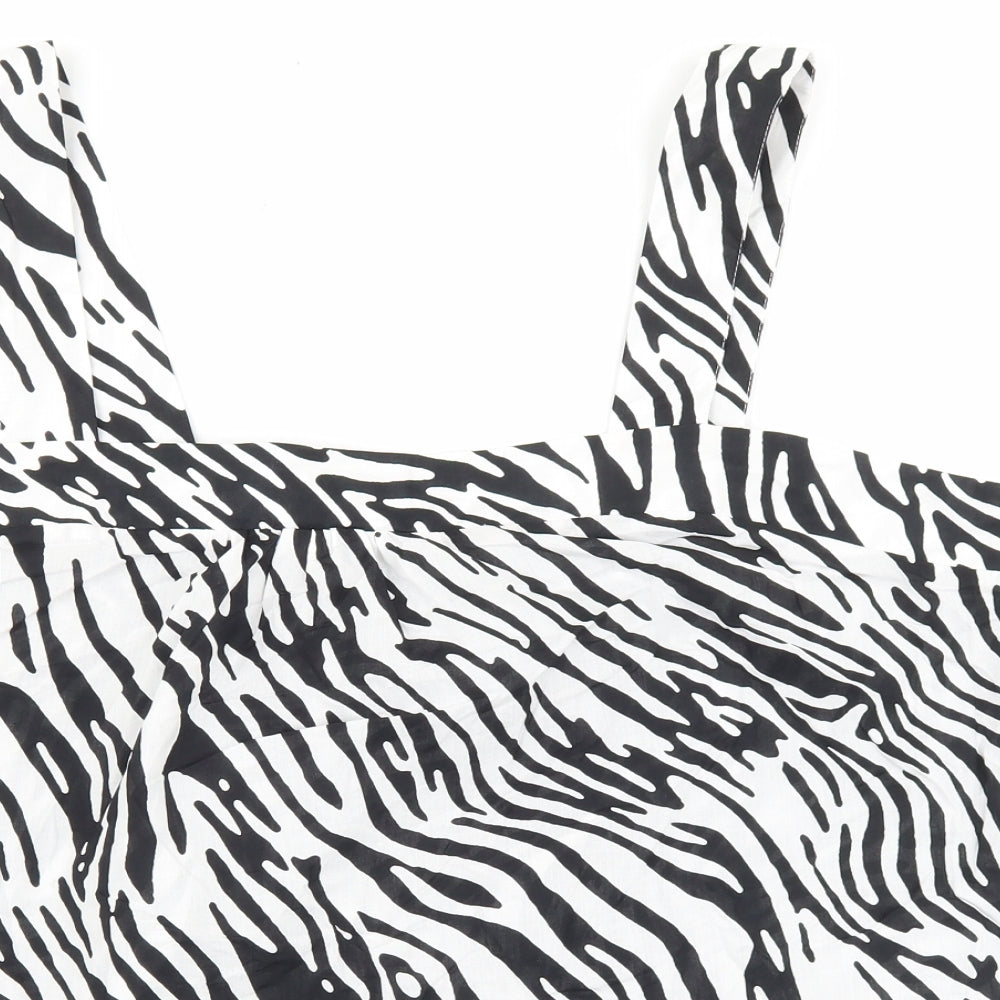 Marks and Spencer Womens Black Animal Print 100% Cotton Basic Tank Size 24 Square Neck - Zebra Print
