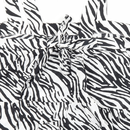 Marks and Spencer Womens Black Animal Print 100% Cotton Basic Tank Size 24 Square Neck - Zebra Print