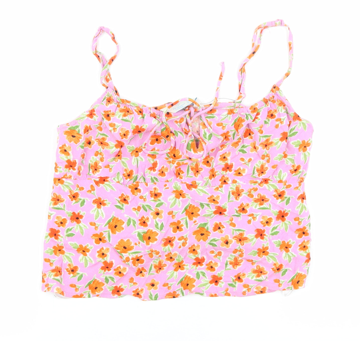 Primark Womens Pink Floral Polyester Cropped Tank Size 10 Round Neck