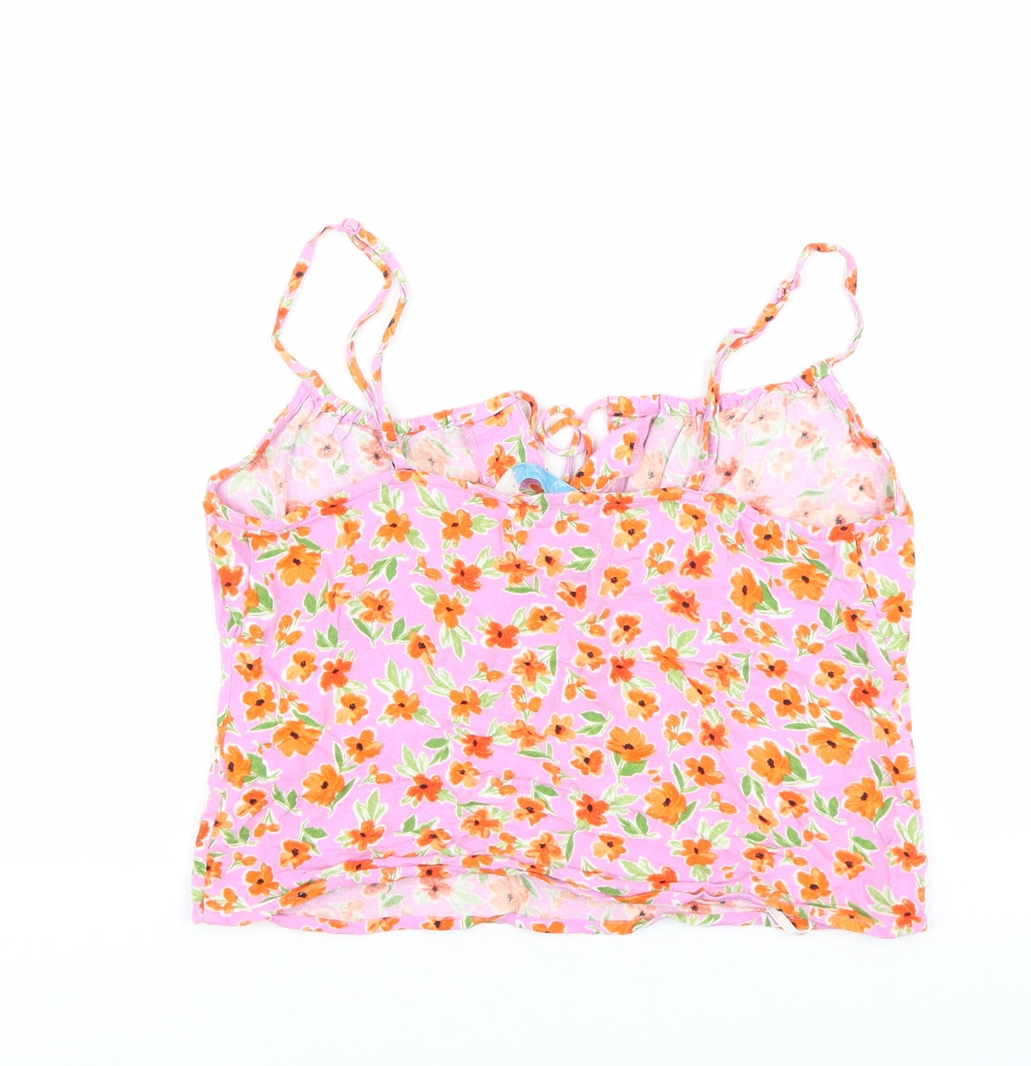 Primark Womens Pink Floral Polyester Cropped Tank Size 10 Round Neck