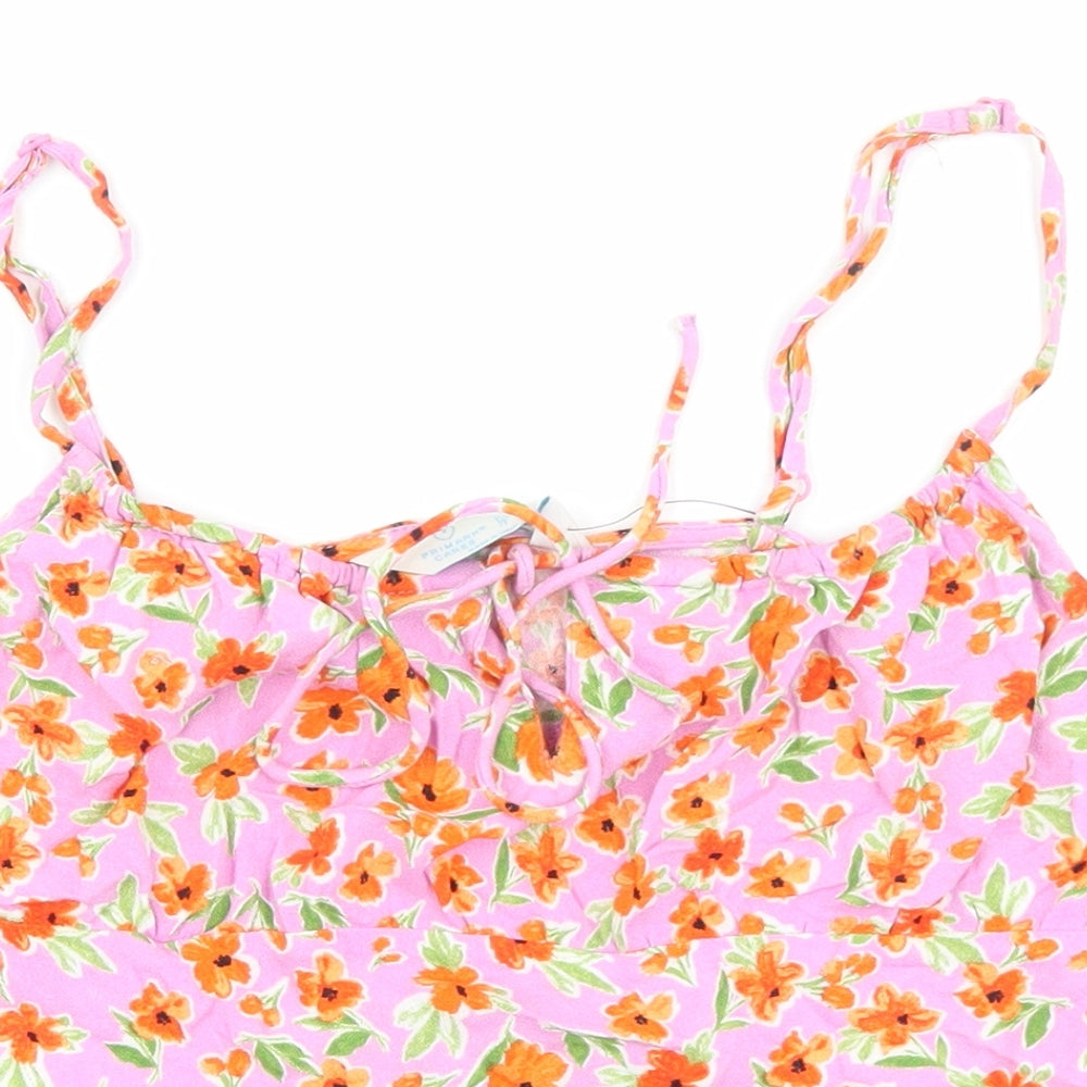 Primark Womens Pink Floral Polyester Cropped Tank Size 10 Round Neck