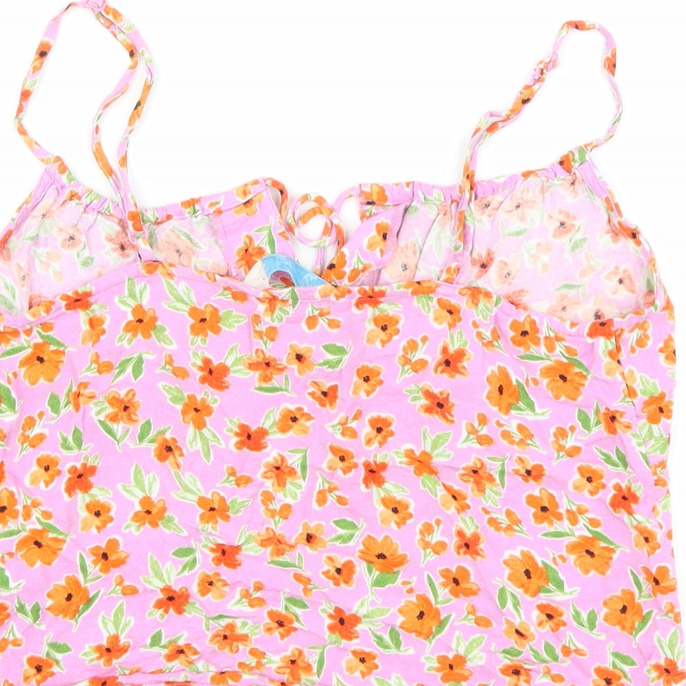 Primark Womens Pink Floral Polyester Cropped Tank Size 10 Round Neck