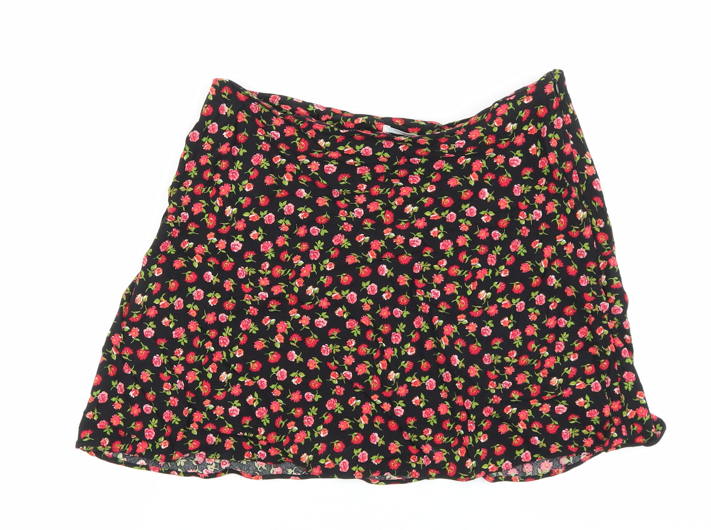 Primark Womens Black Floral Viscose Mini Skirt Size 10 Zip