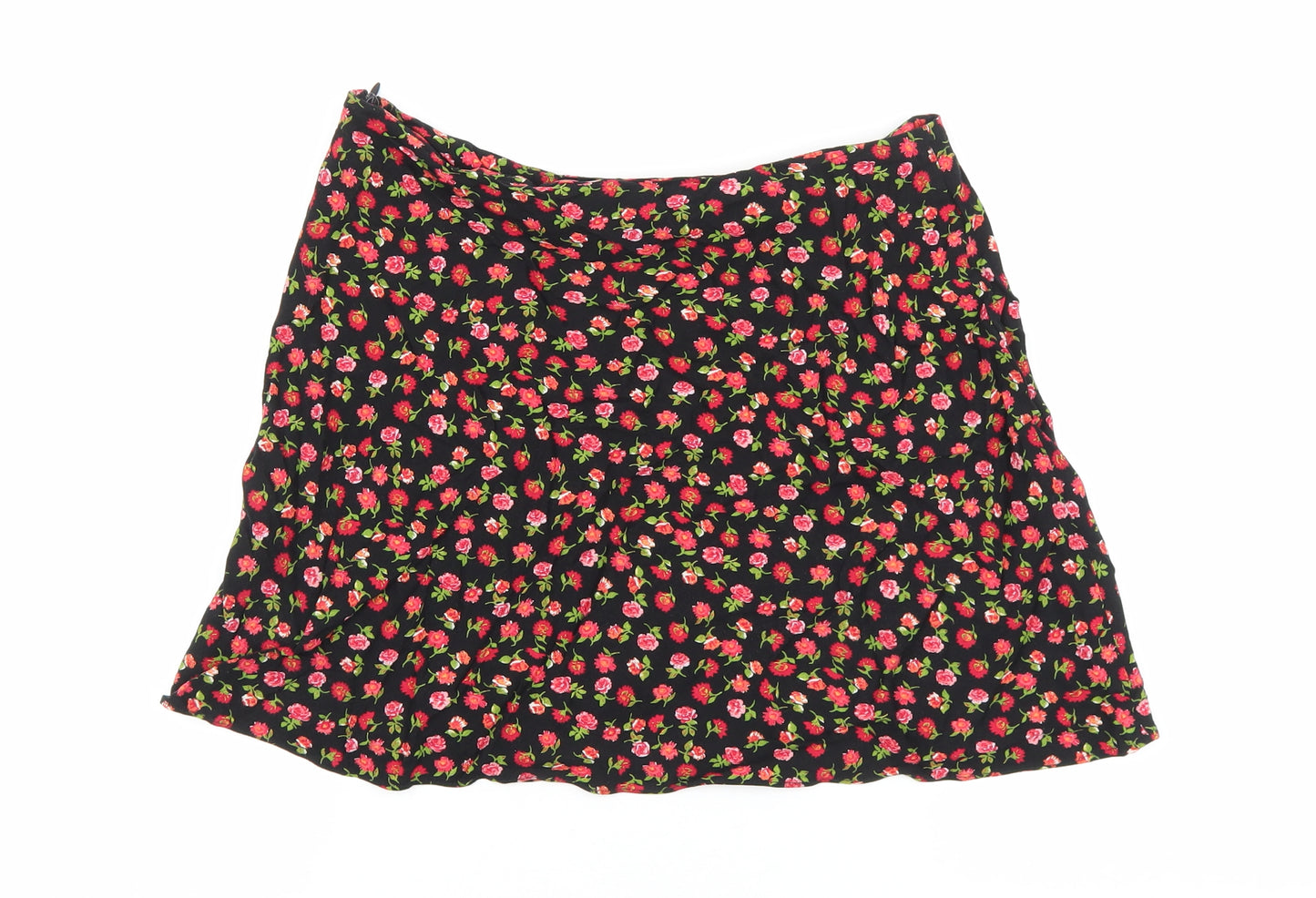 Primark Womens Black Floral Viscose Mini Skirt Size 10 Zip