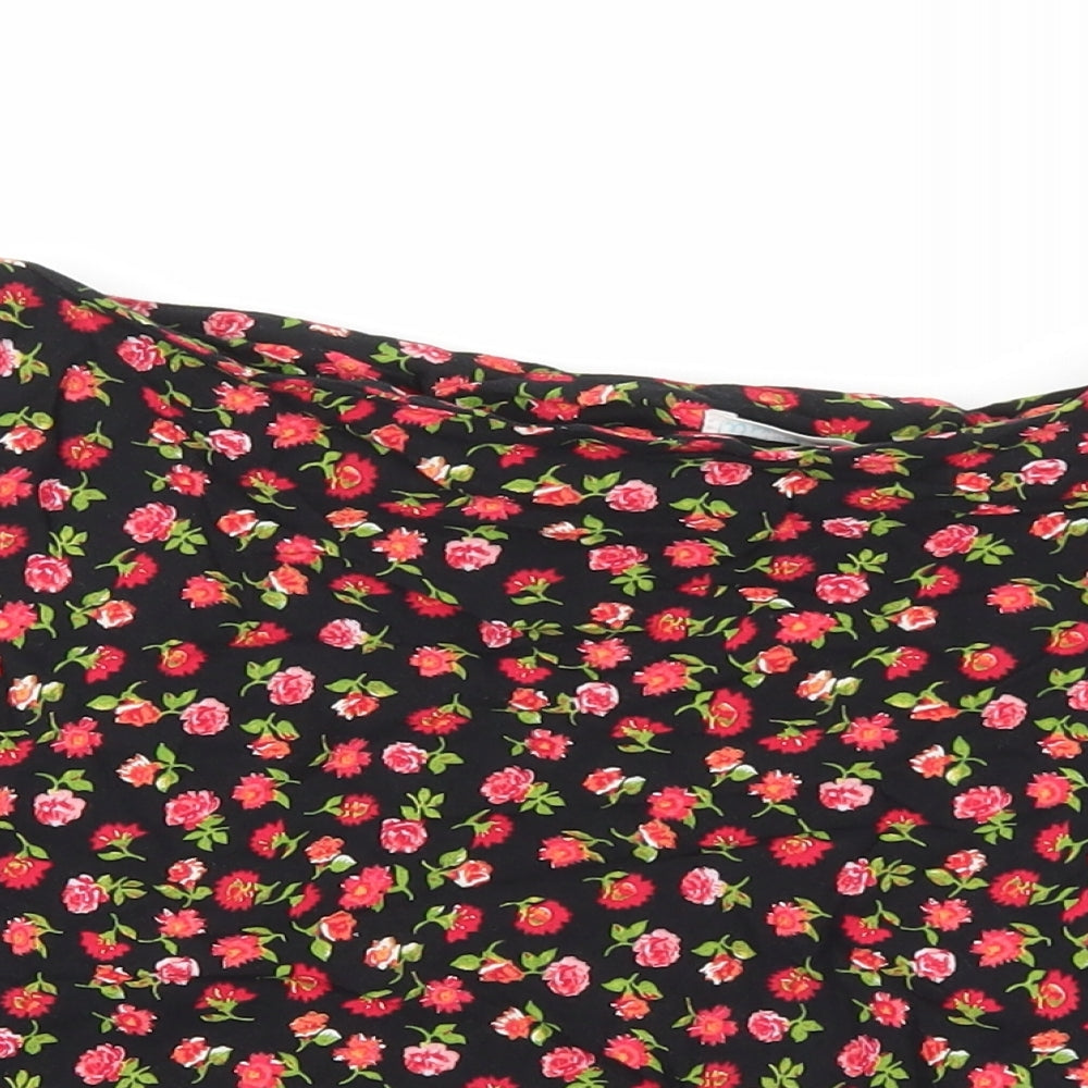 Primark Womens Black Floral Viscose Mini Skirt Size 10 Zip