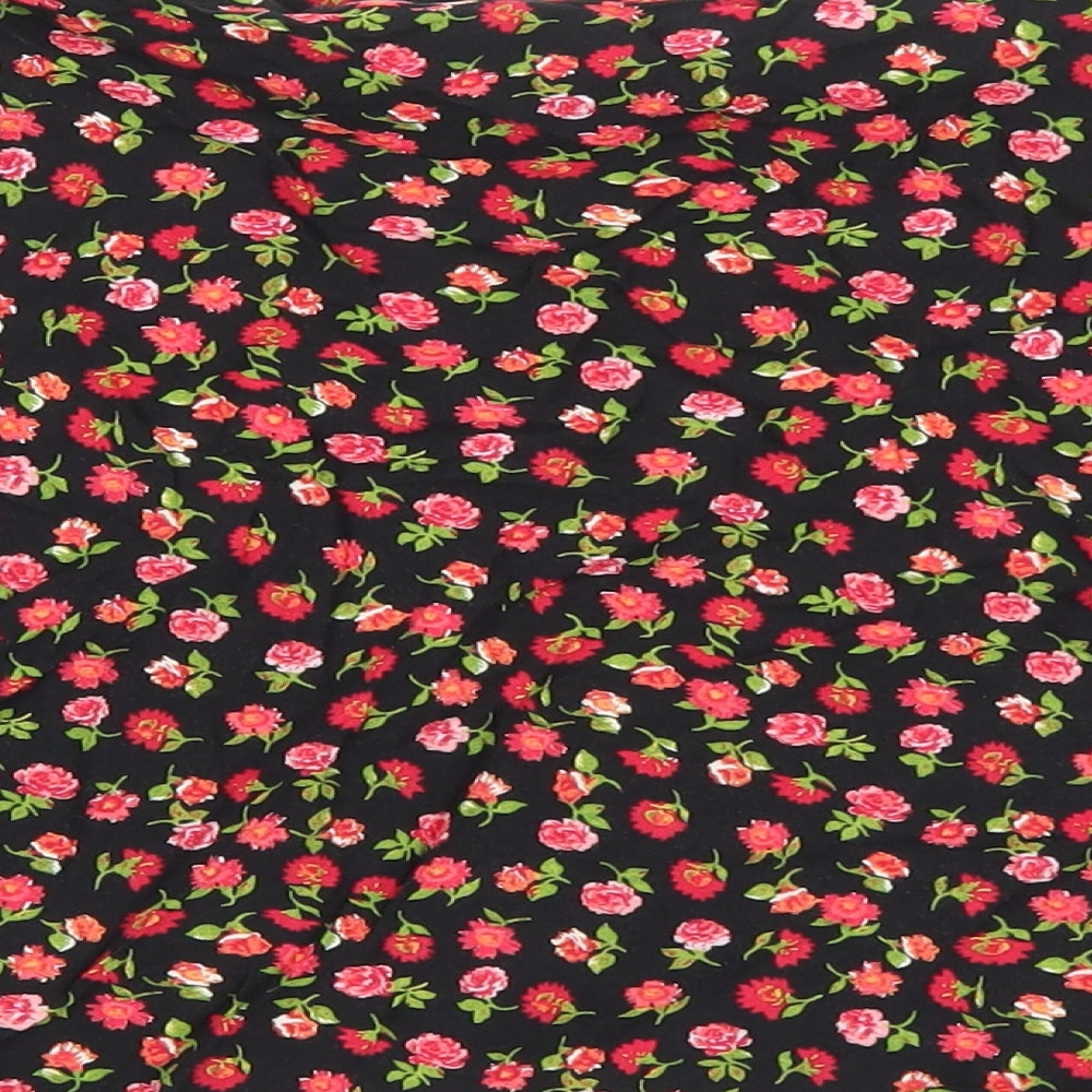 Primark Womens Black Floral Viscose Mini Skirt Size 10 Zip