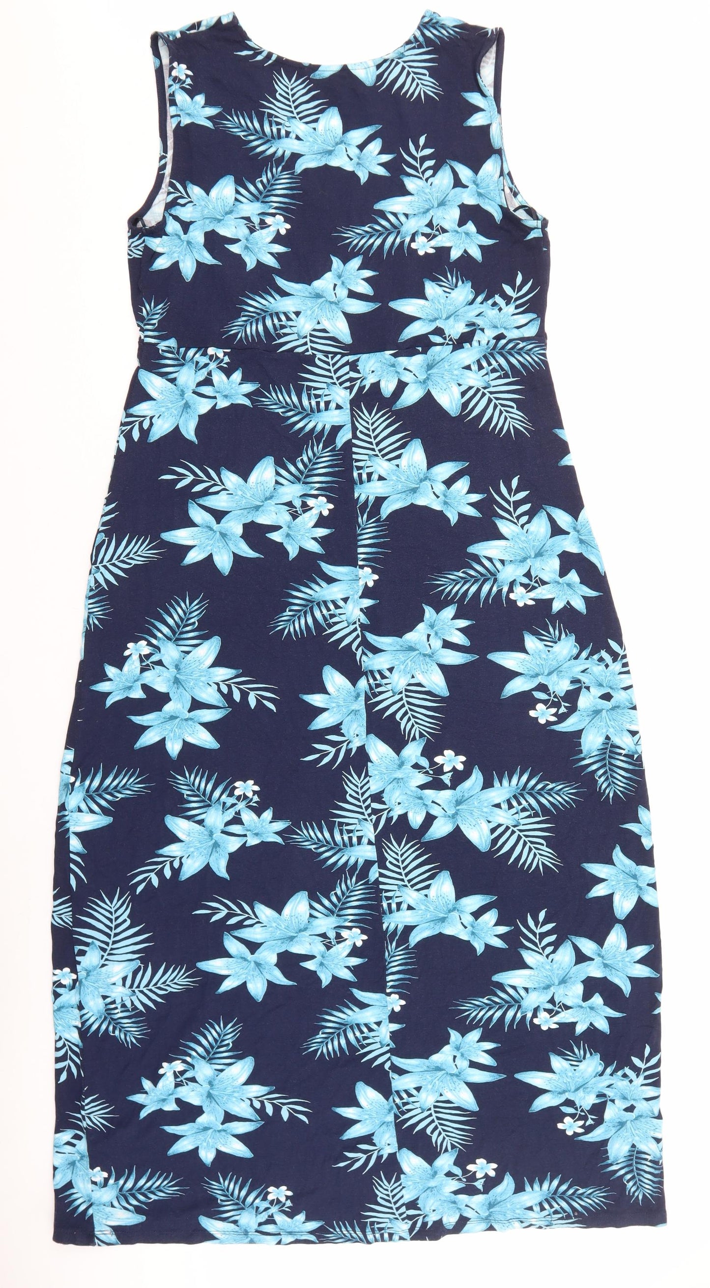 Bonmarché Womens Blue Floral Viscose A-Line Size 16 V-Neck Pullover