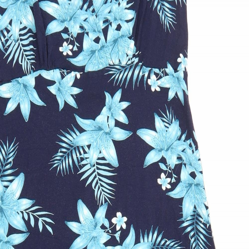Bonmarché Womens Blue Floral Viscose A-Line Size 16 V-Neck Pullover