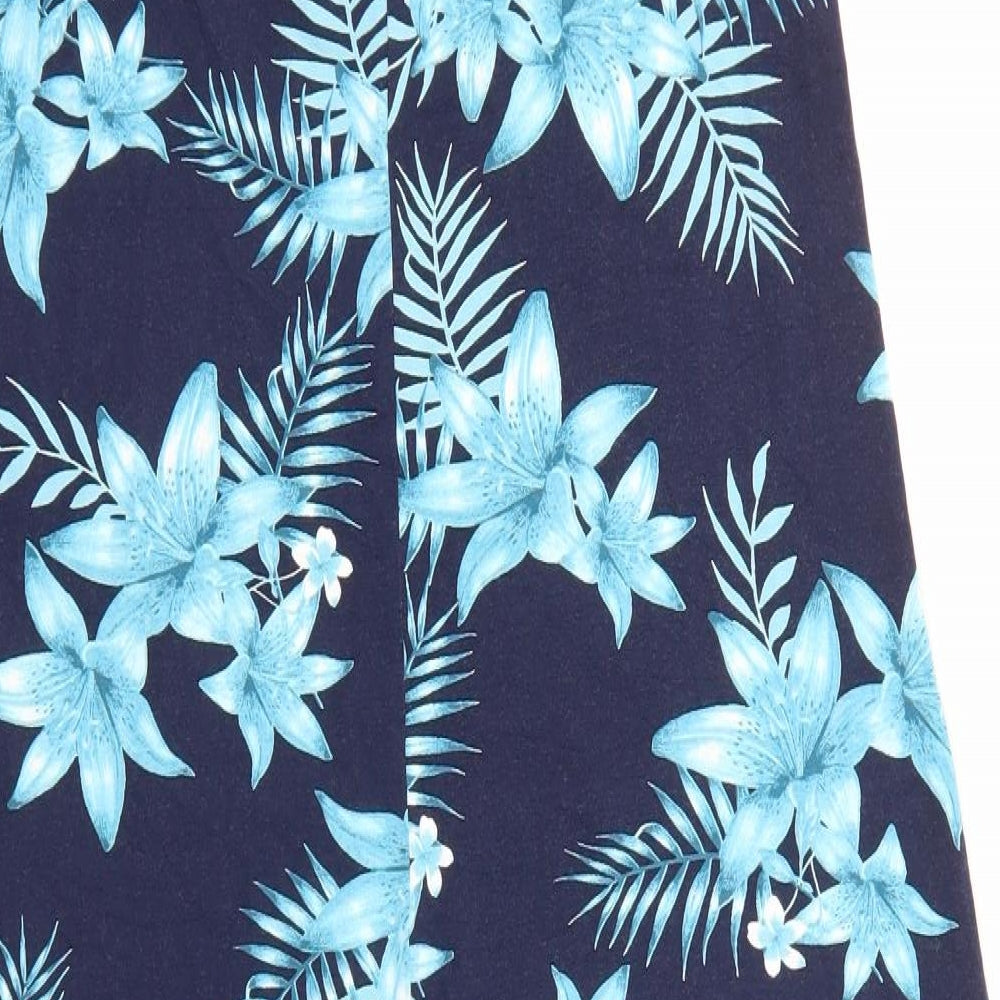 Bonmarché Womens Blue Floral Viscose A-Line Size 16 V-Neck Pullover