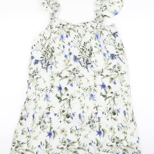 Primark Womens White Floral Polyester A-Line Size 10 Scoop Neck Pullover
