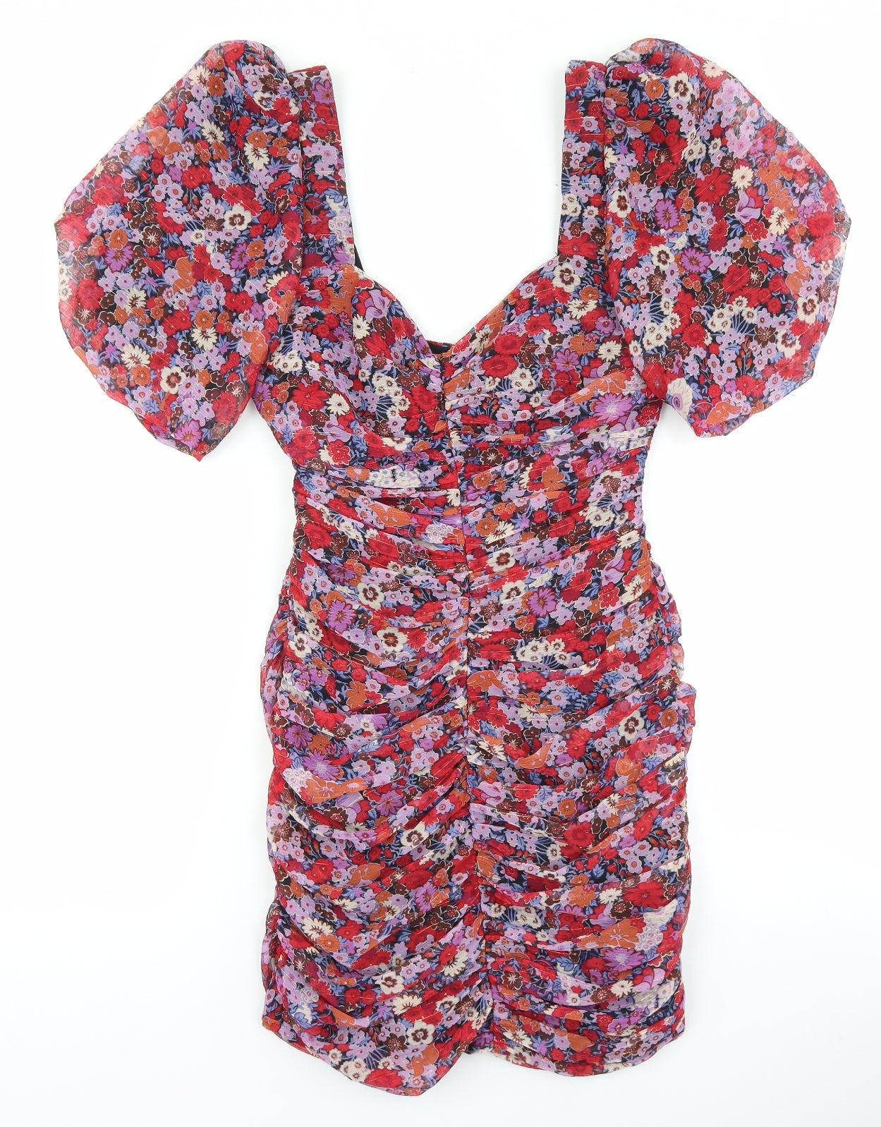 Zara Womens Red Floral Polyester Bodycon Size XS Sweetheart Zip