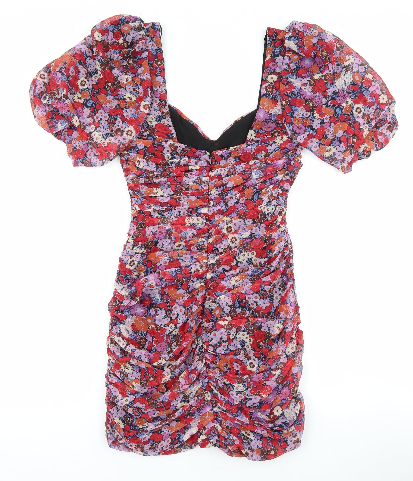 Zara Womens Red Floral Polyester Bodycon Size XS Sweetheart Zip