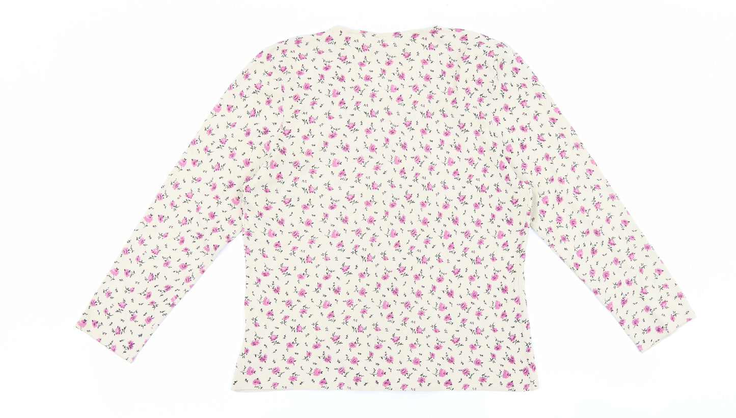 NEXT Womens Beige Floral Viscose Basic T-Shirt Size 14 Round Neck - Lace Detailing