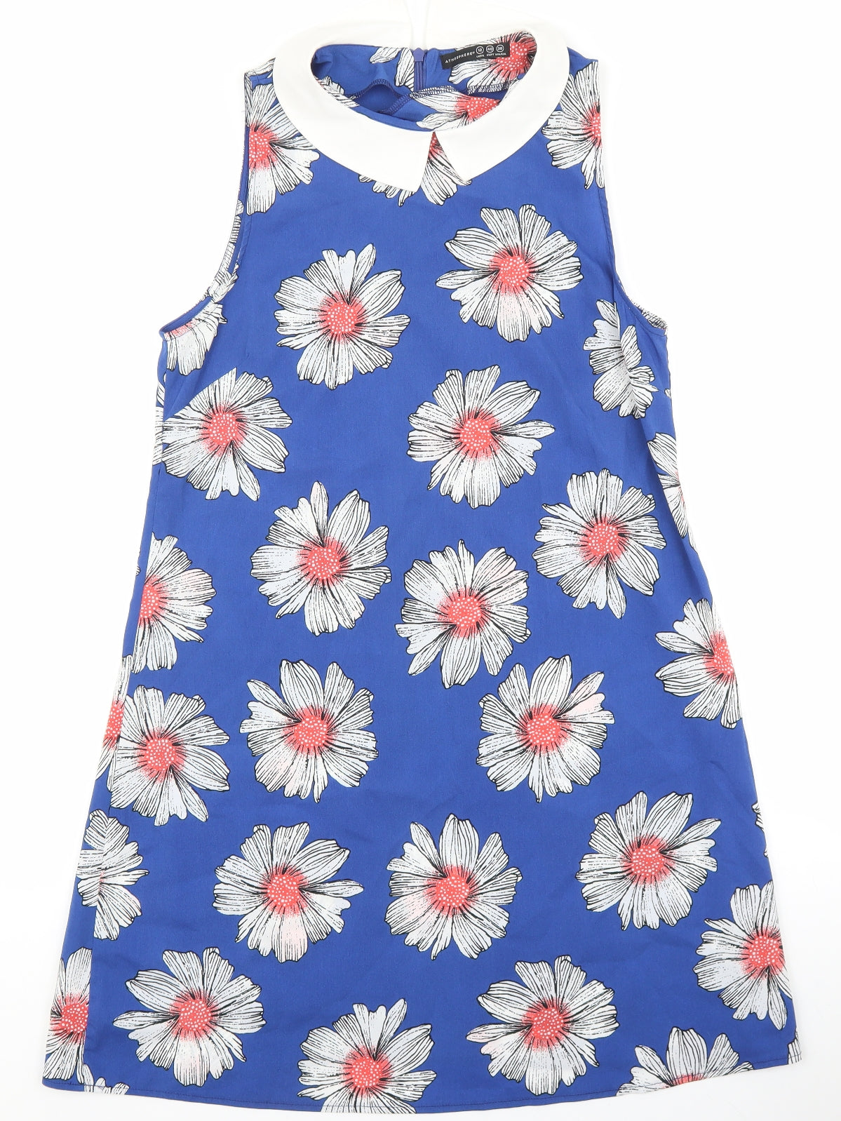 Primark Womens Blue Floral Polyester Shift Size 12 Collared Zip