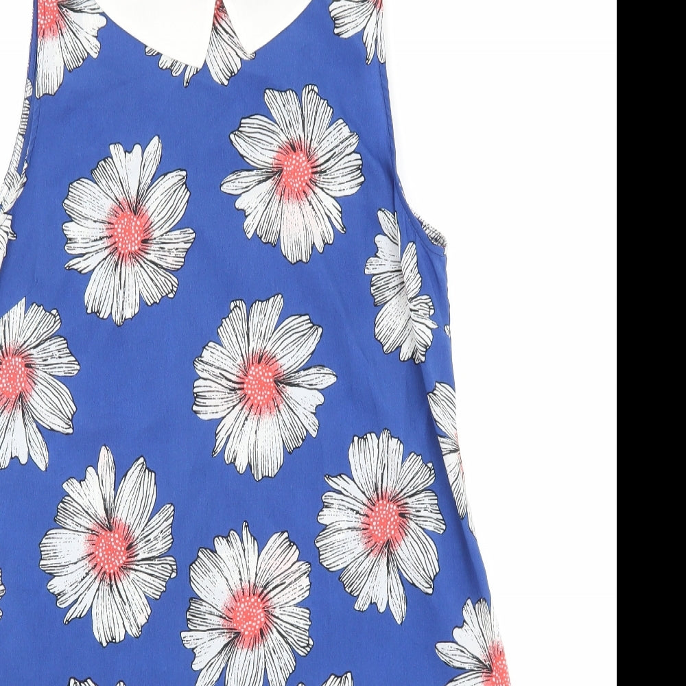 Primark Womens Blue Floral Polyester Shift Size 12 Collared Zip
