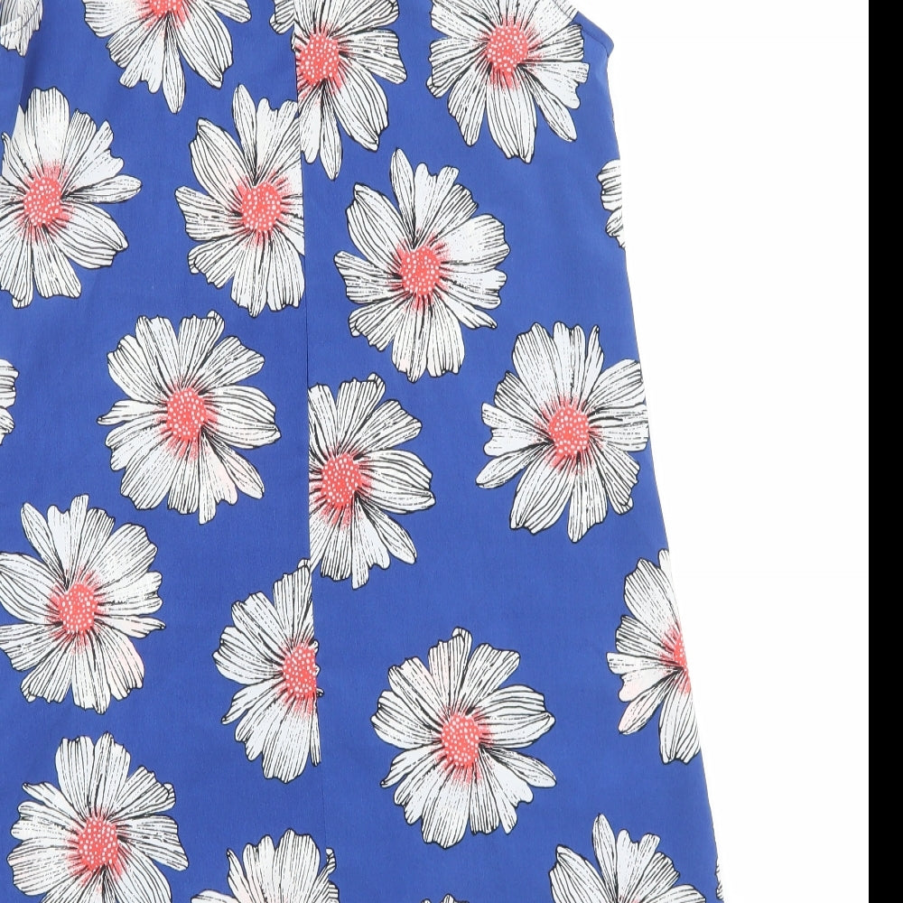Primark Womens Blue Floral Polyester Shift Size 12 Collared Zip