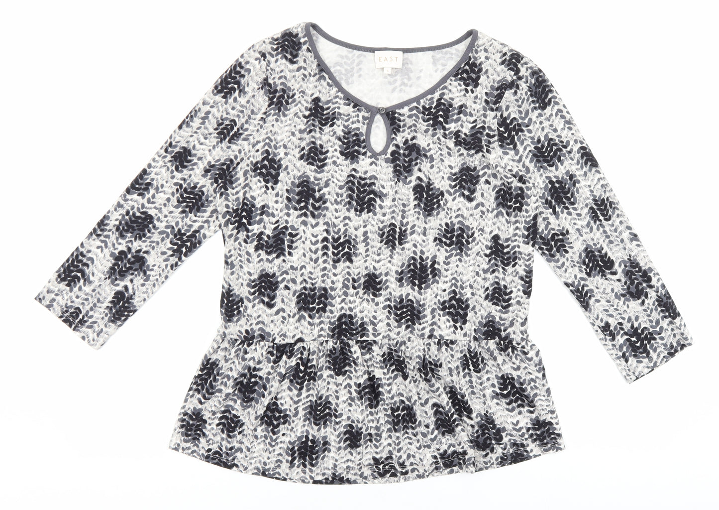 EAST Womens Black Geometric Viscose Basic Blouse Size S V-Neck
