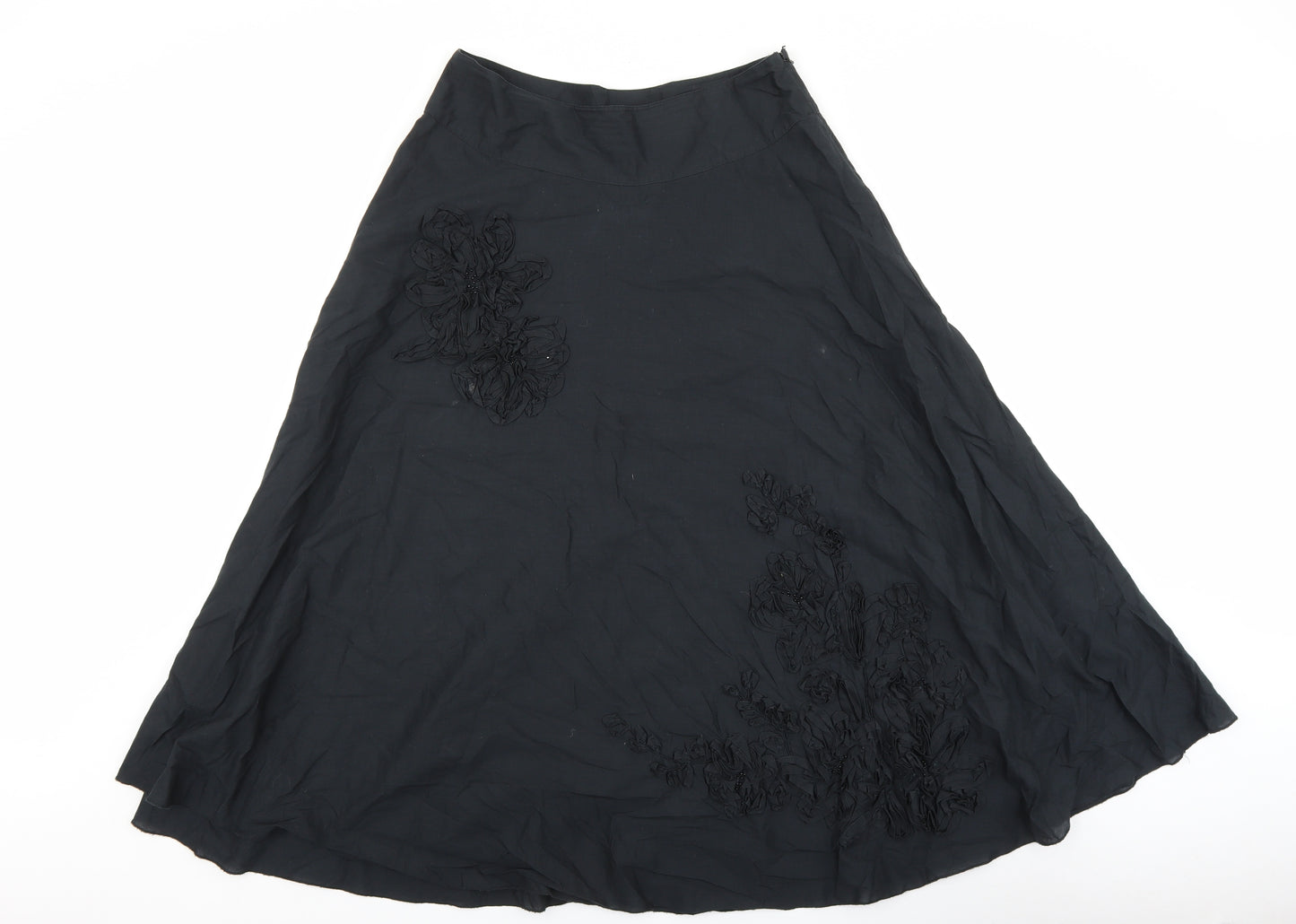 John Rocha Womens Black Cotton A-Line Skirt Size 12 Zip