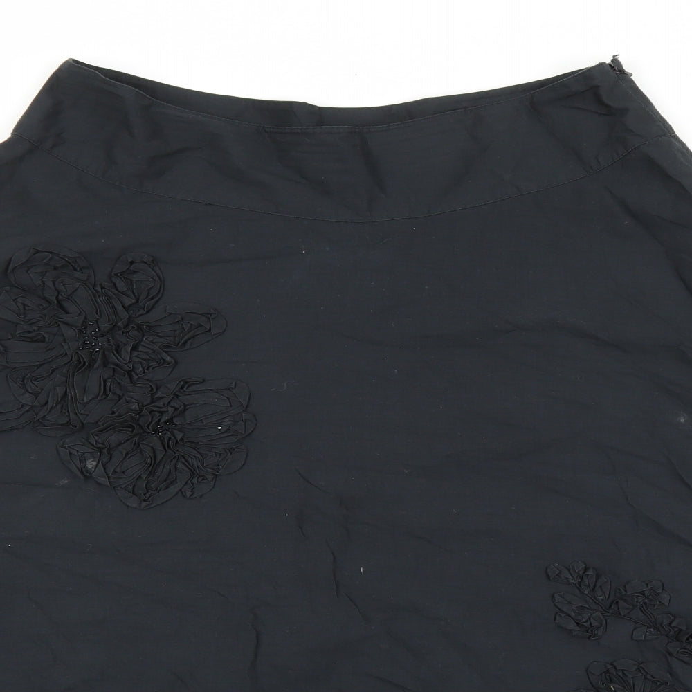 John Rocha Womens Black Cotton A-Line Skirt Size 12 Zip