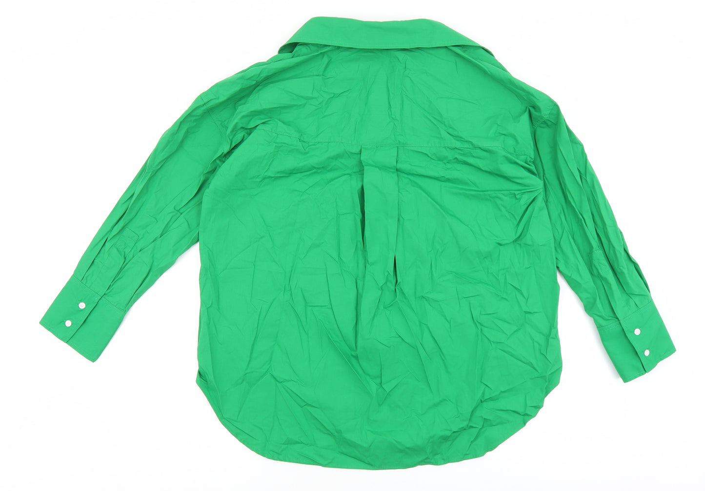 Zara Womens Green 100% Cotton Basic Button-Up Size S Collared