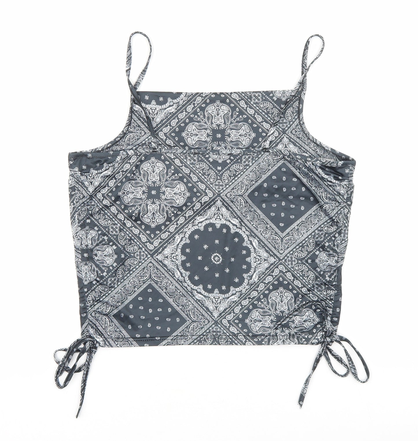Lovito Womens Black Geometric Polyester Cropped Tank Size XL Square Neck