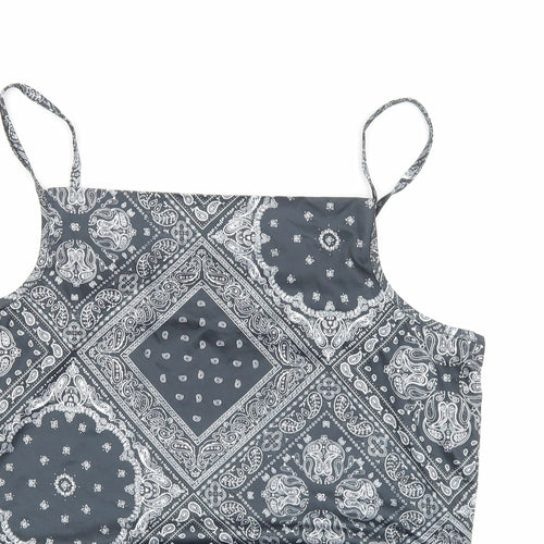 Lovito Womens Black Geometric Polyester Cropped Tank Size XL Square Neck