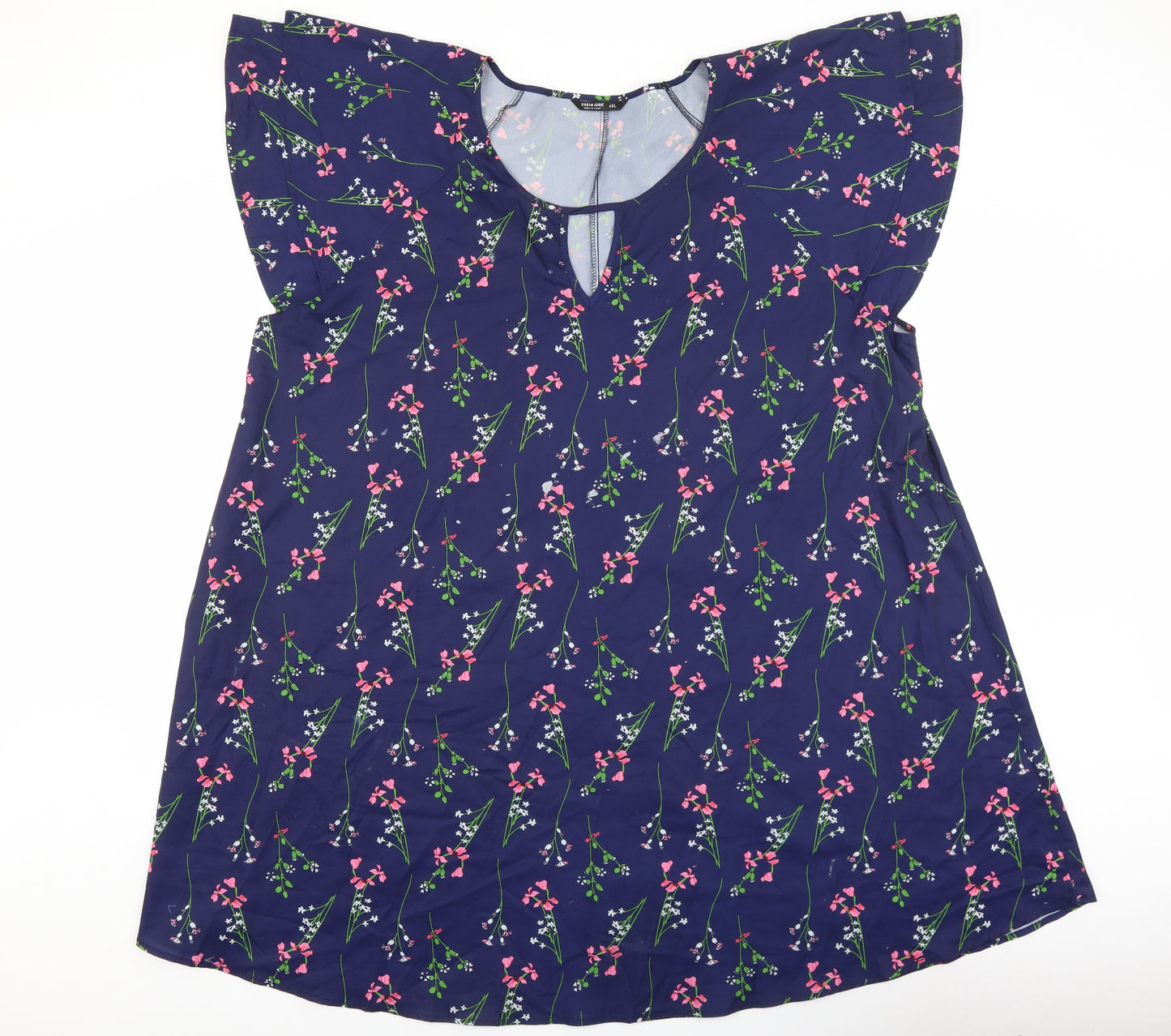 SheIn Womens Blue Floral Polyester Basic Blouse Size 4XL Round Neck